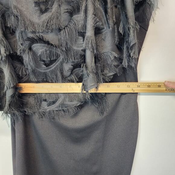 TCEC Asymmetric One Shoulder Black Dress Size S Fringe Evening New Years Party - Picture 14 of 16